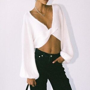 Princess Polly THE HENRIK CROPPED SWEATER White Knit Sweater